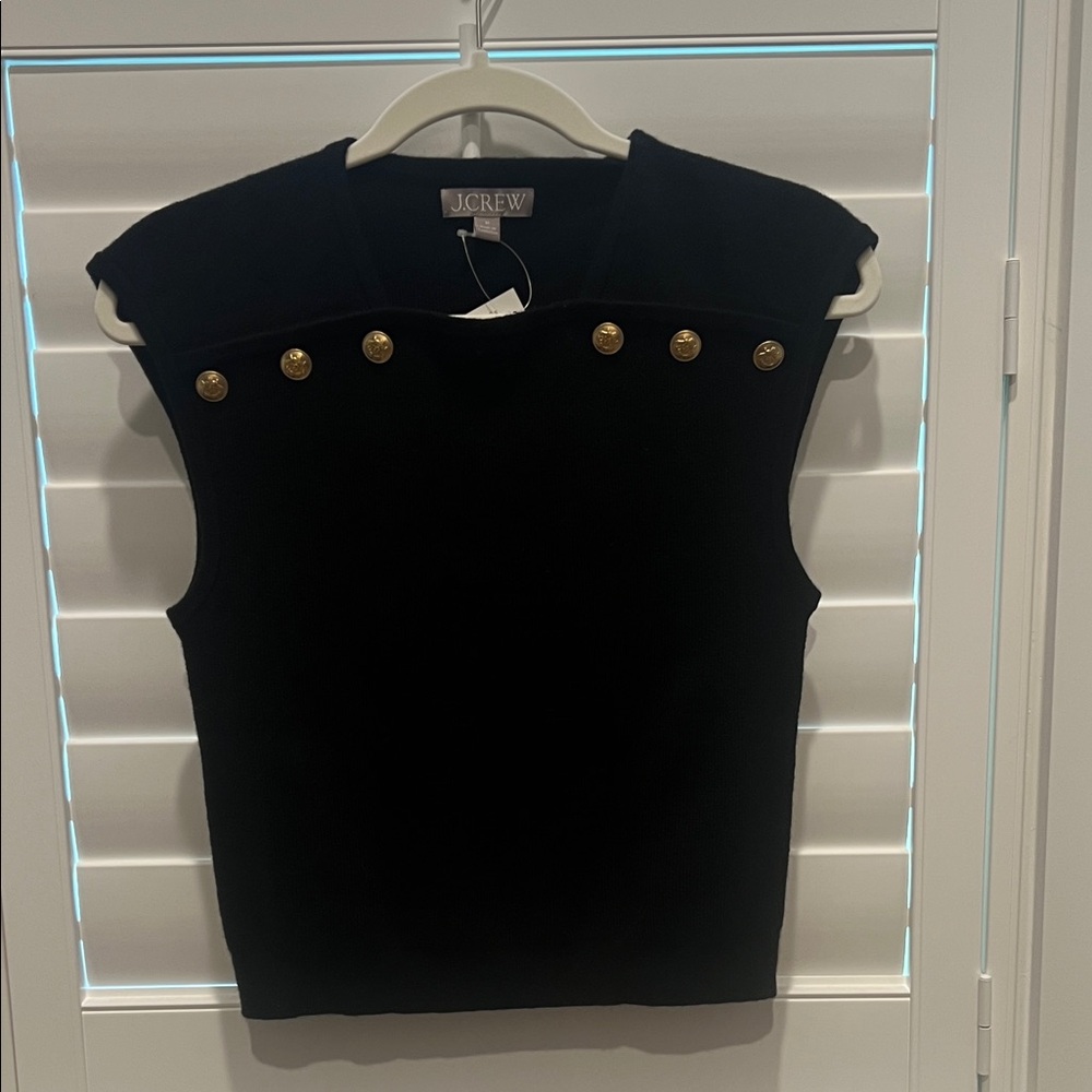 J. Crew Black Sweater Vest with Gold Buttons